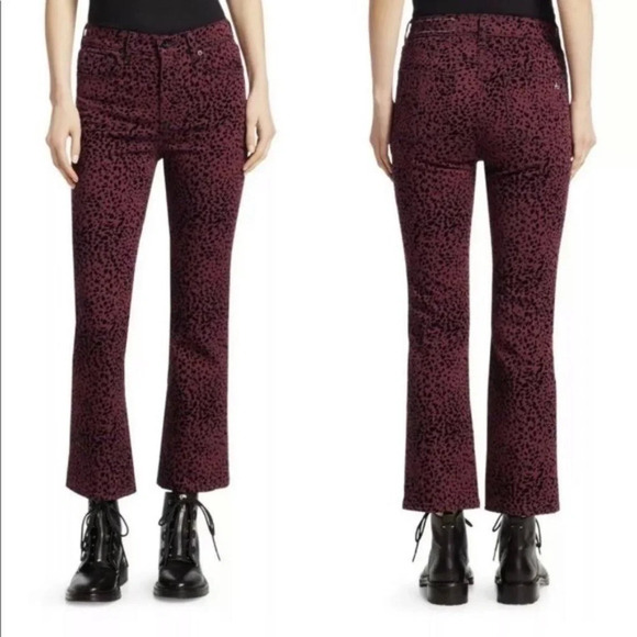 Rag & Bone NWT Hana Burgundy Cheetah High Rise Crop Jeans Denim New Women’s 24 - Picture 1 of 13
